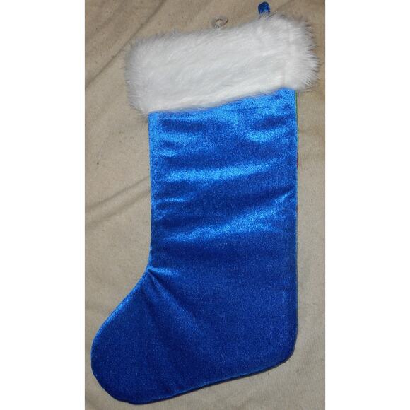 Christmas Stocking Dancing w/Here Comes Santa Floss on Blue Satin 17.5"x8.5" - Picture 2 of 2